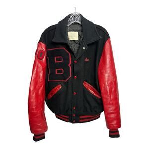 Vintage Letterman Jacket, Black And Red, Leather, Bergenfield High School
